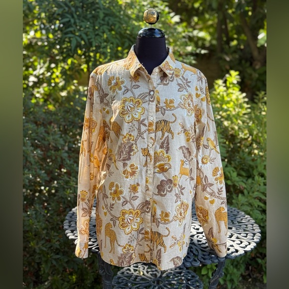 J McLaughlin "Lois" flora and fauna print button-down shirt - Size XL - Picture 1 of 4